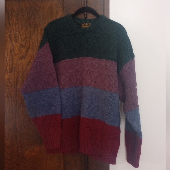 Eddie Bauer 100% Cotton Crewneck Sweater Striped Color Block - Picture 5 of 5